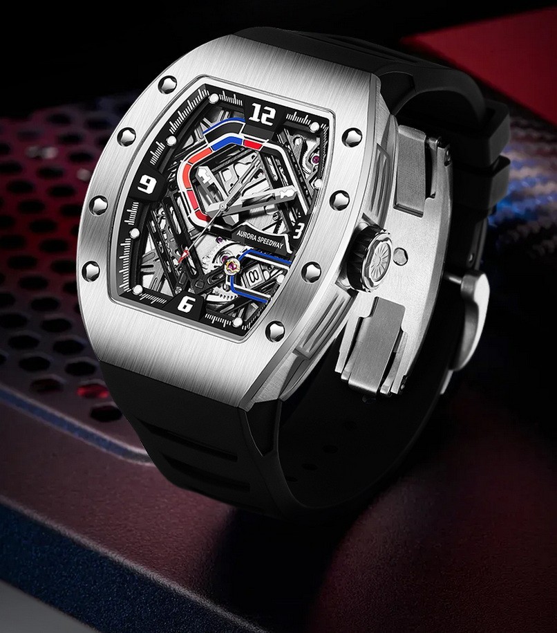 HANBORO Men Automatic Watch Tonneau Mechanical Wristwatch Racetrack Miyota 9015