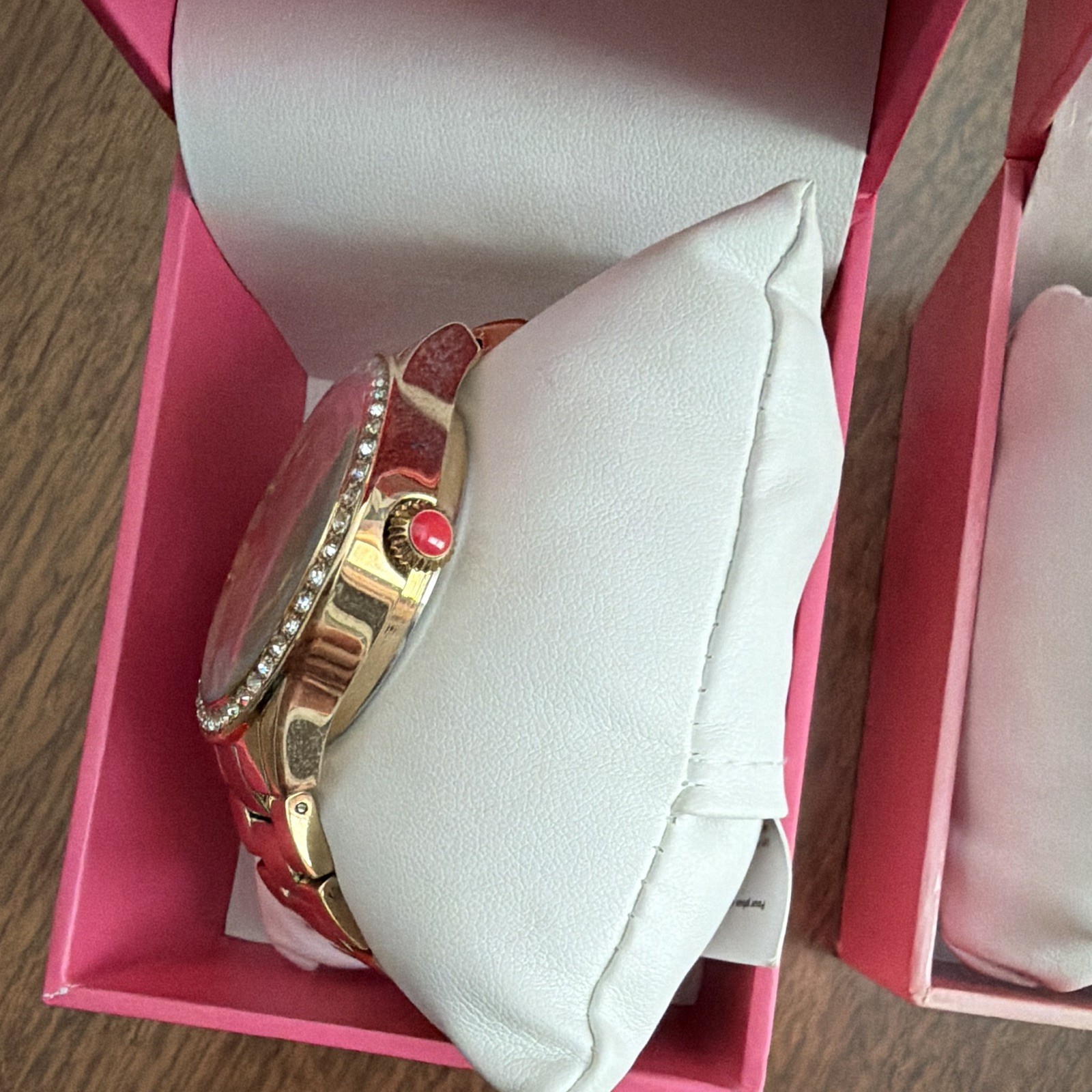 2 Betsey Johnson Women’s Quartz Analog Gold Watches Gem-Set Bezel w/ Boxes