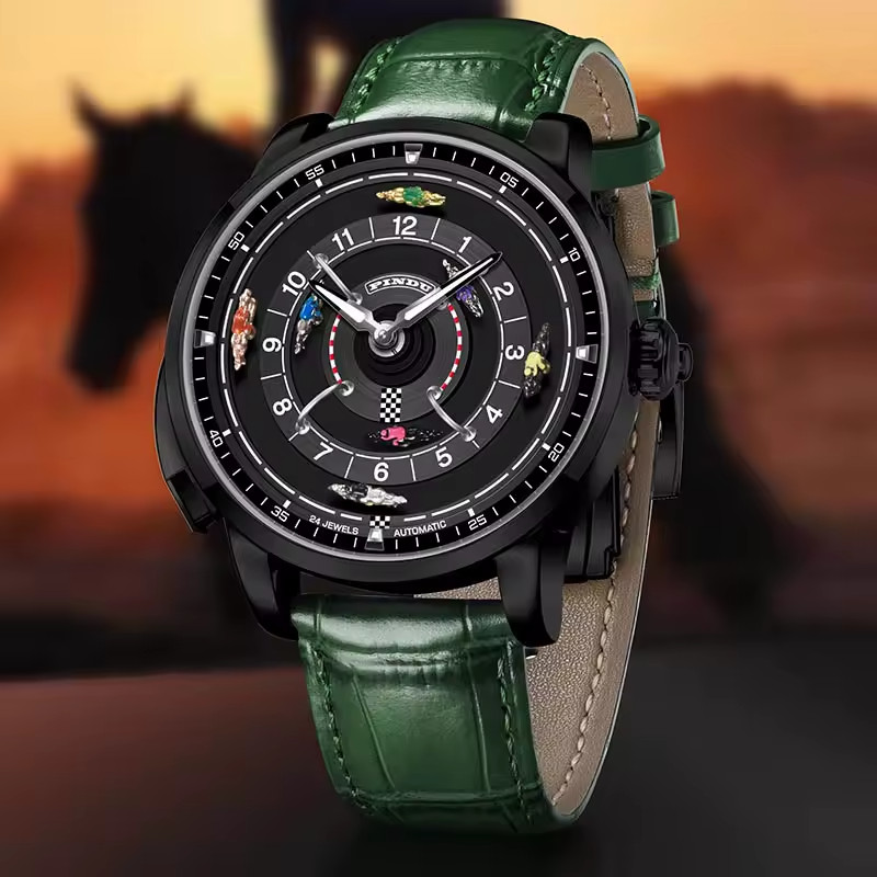 🔥USA🔥PINDU Men’s Mechanical Watch Horse Racing Green Dial Sapphire Glass P6652