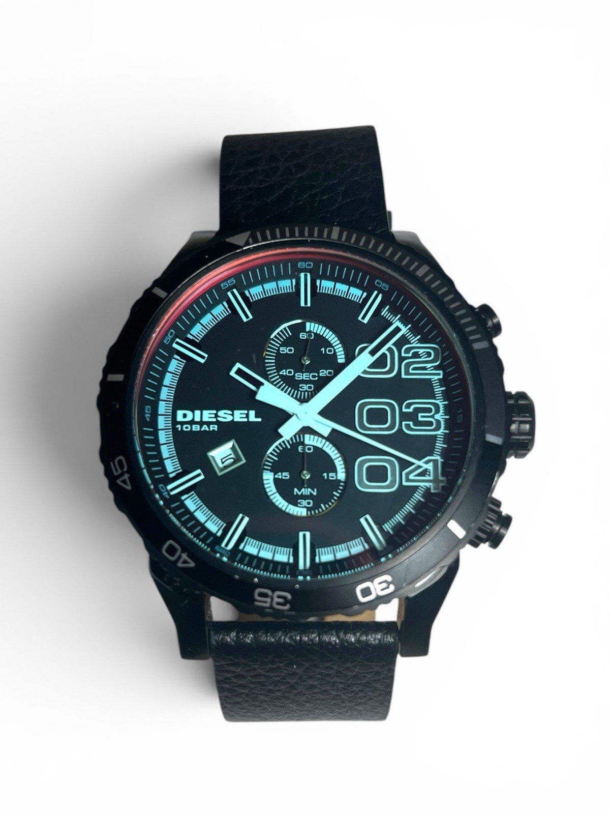 Diesel DZ4311 Overflow Chronograph Black Leather Men’s Watch Date 10BAR