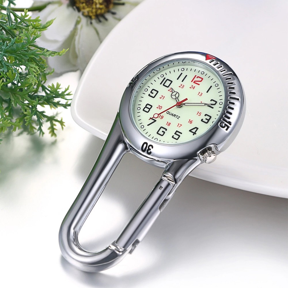 Luminous Carabiner Clip-on Quartz Watch Backpack Fob Belt Doctor Nurse Outdoors