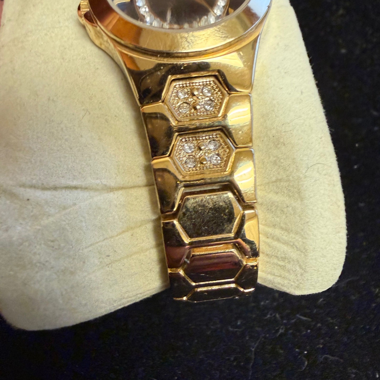 Allude Gold Tone Rhinestone Watch Quartz Japan Y2K Vintage Style WORKS