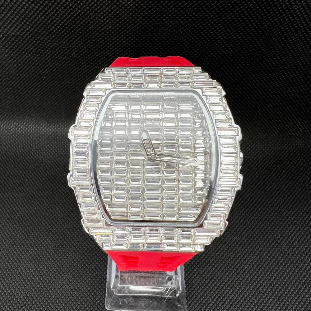 Fashion Tonneau Diamond Bling Men’s Watch Waterproof Rubber Band Gift