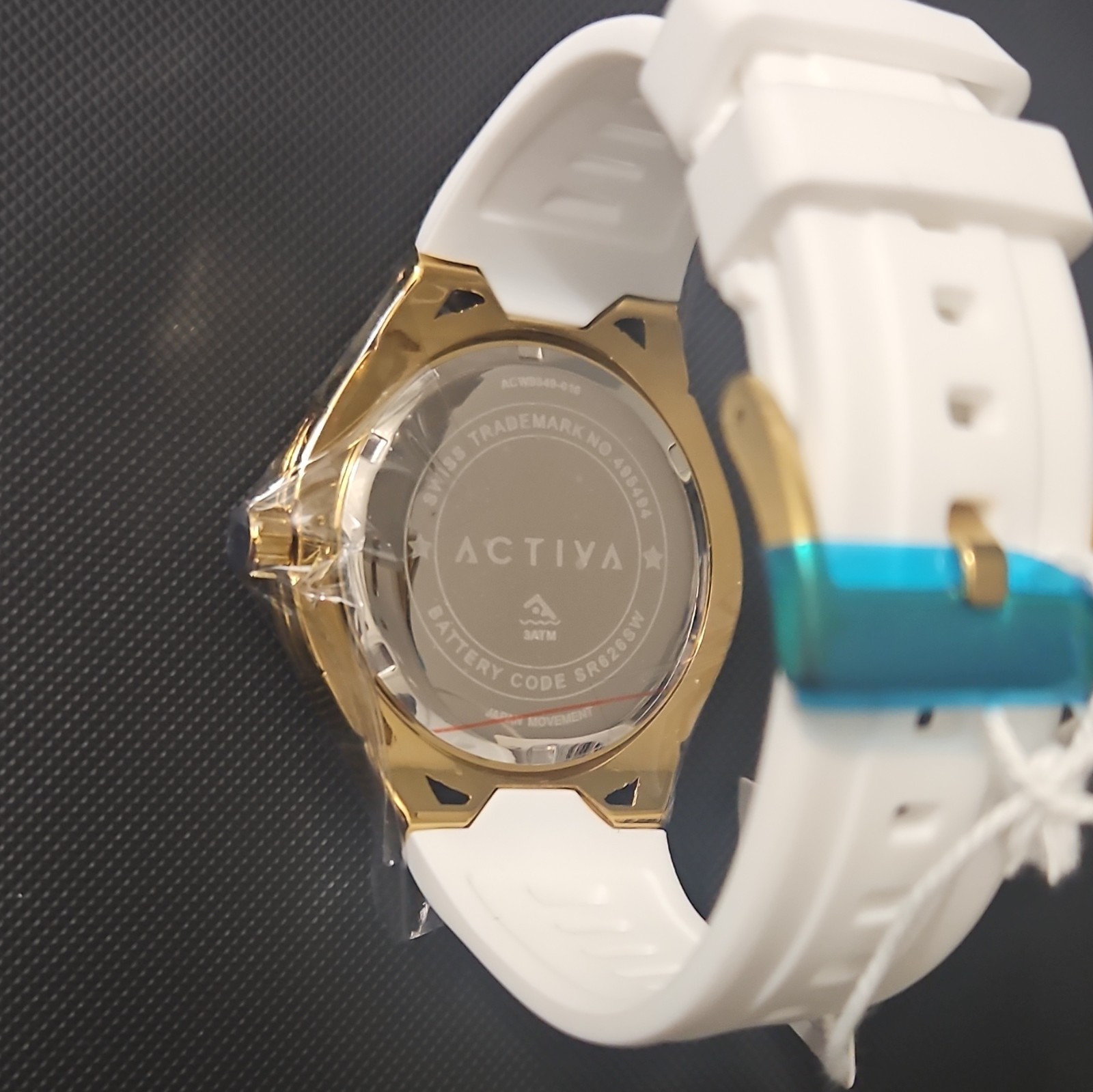 Activa Unisex Quartz 45mm Gold-Tone Steel White Rubber Strap Date 30m Box