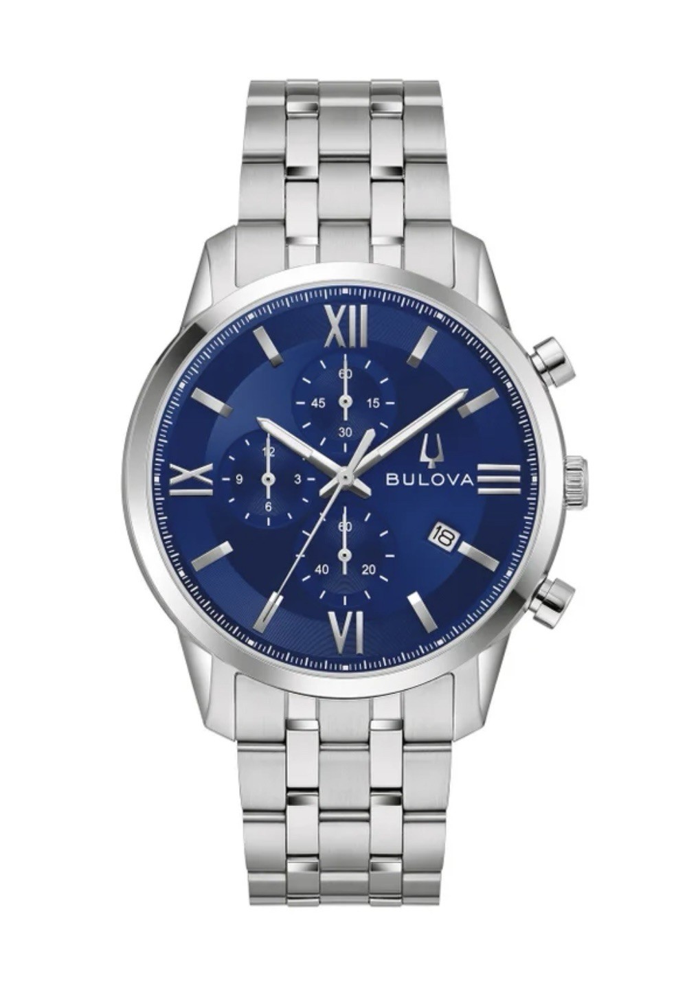 Bulova 96B476 Men’s Sutton Chronograph Blue Dial Stainless Steel Watch NWT