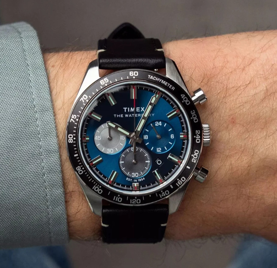Timex Waterbury Traditional Chronograph Blue Dial Leather Men’s Watch TW2Y18600