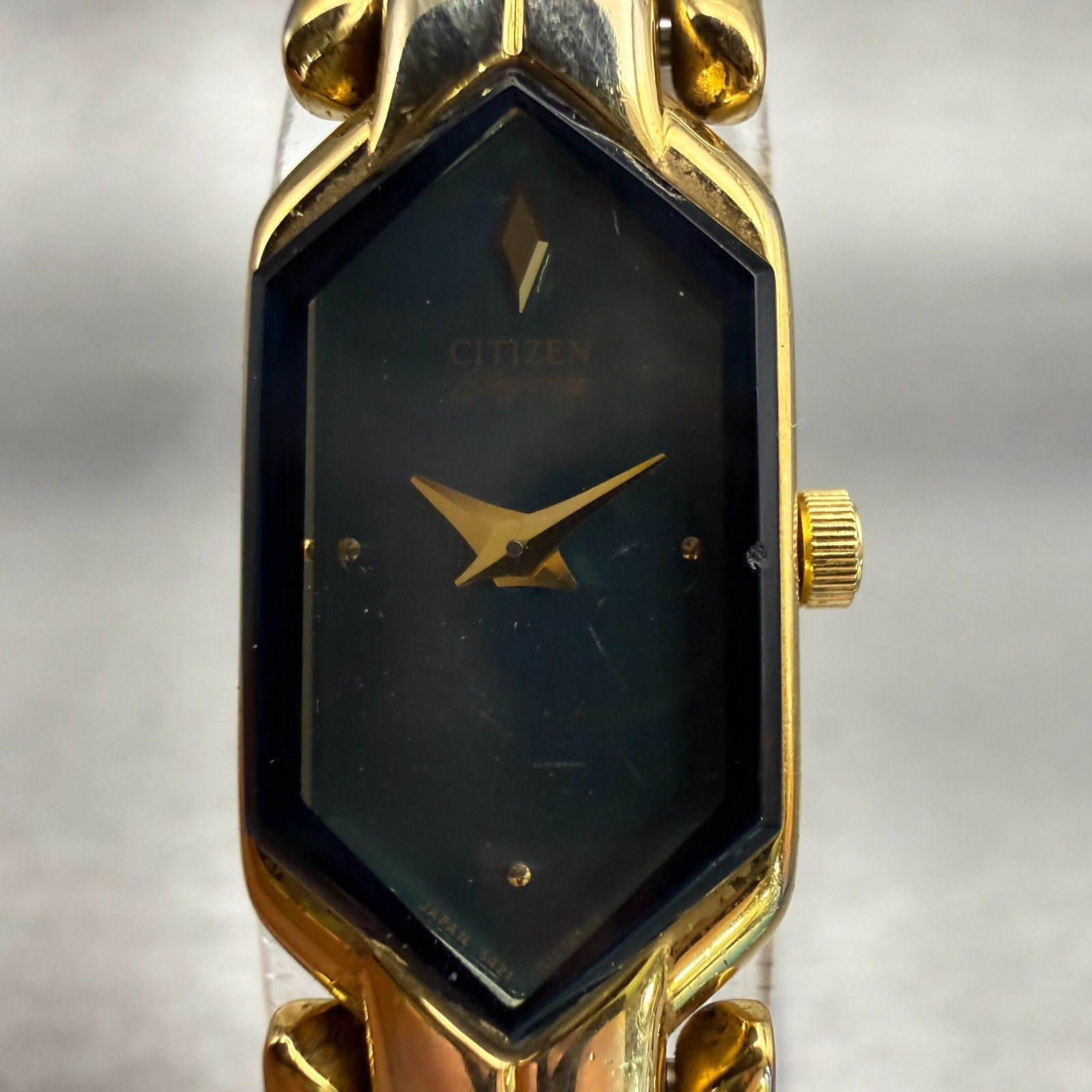 Citizen Elegance Watch Women 13mm Blue Dial Gold Rectangle 5421-H07537 New Batt