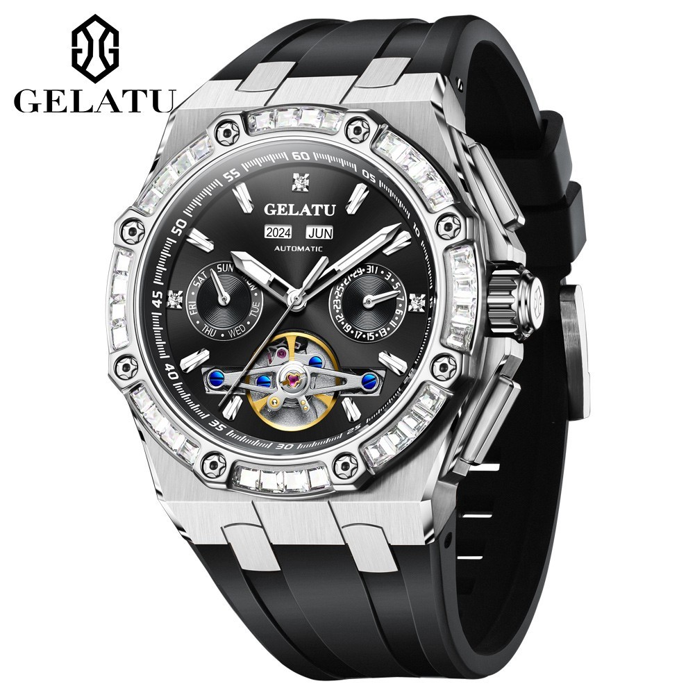 GELATU Automatic Mechanical Men’s Watch, Luminous, Waterproof, Complete Calendar