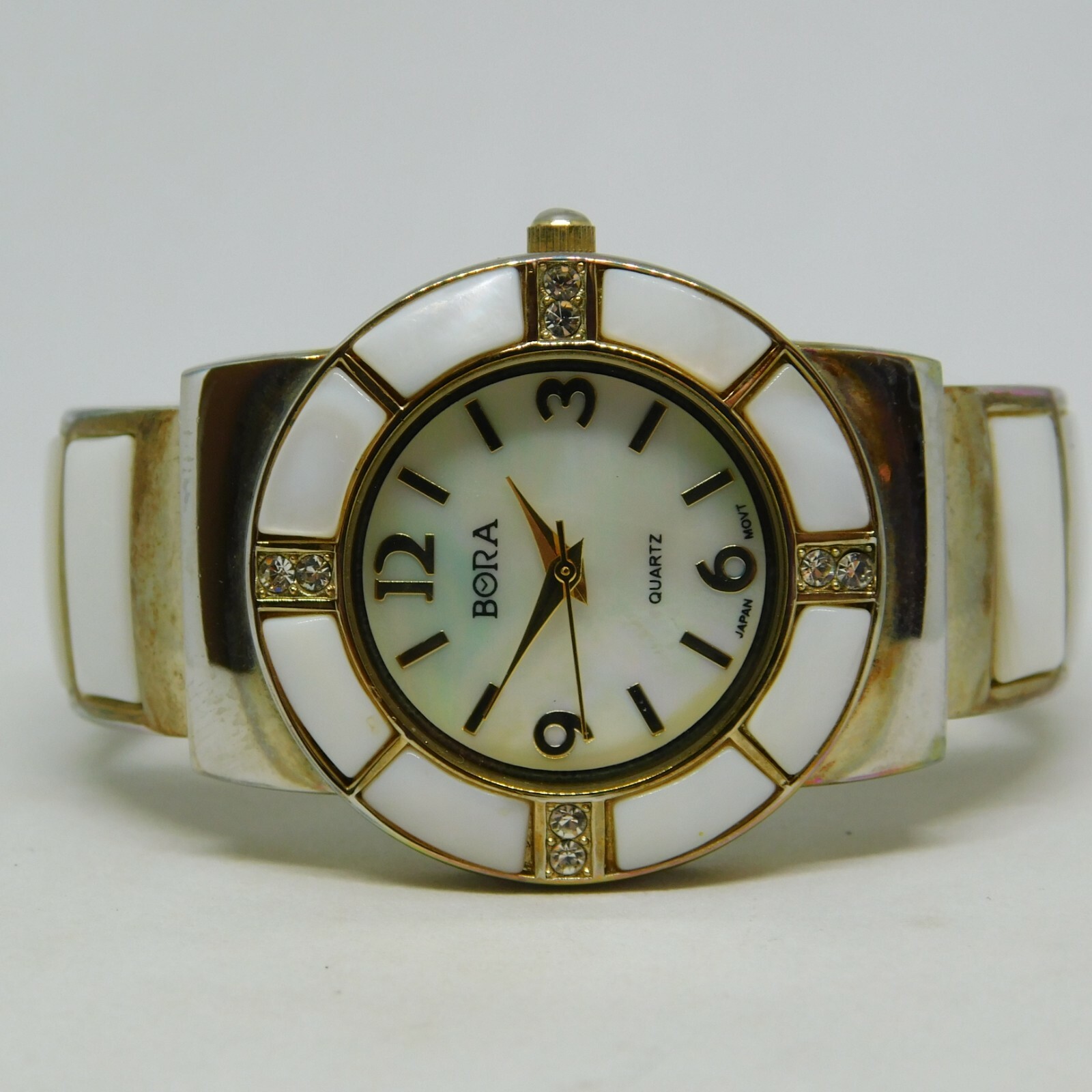 BORA Mother of Pearl Inlay Cuff Bracelet Quartz Analog Women’s Watch Sz. 5 3/4″