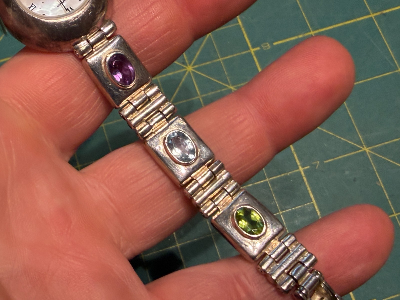 Merona sterling silver watch gemstone band w/ amethyst garnet aquamarine