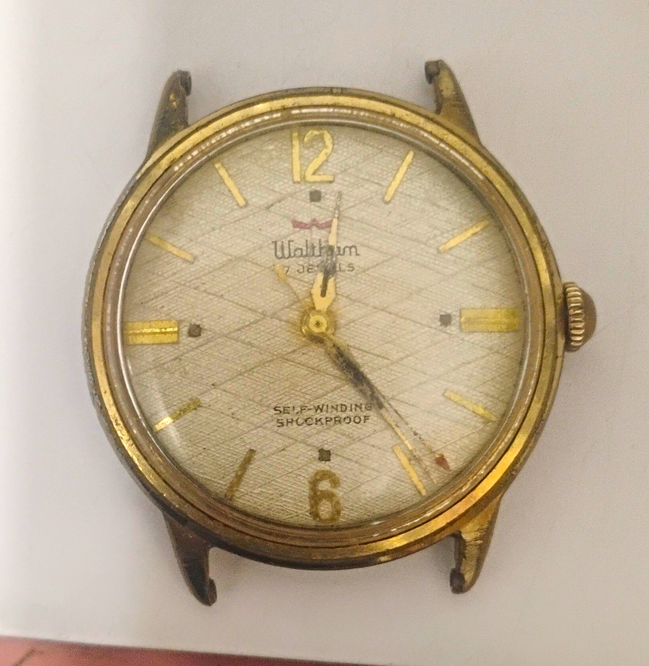 Waltham 7 Jewels Self-Winding Shockproof Gold Case Silver Analog Wristwatch