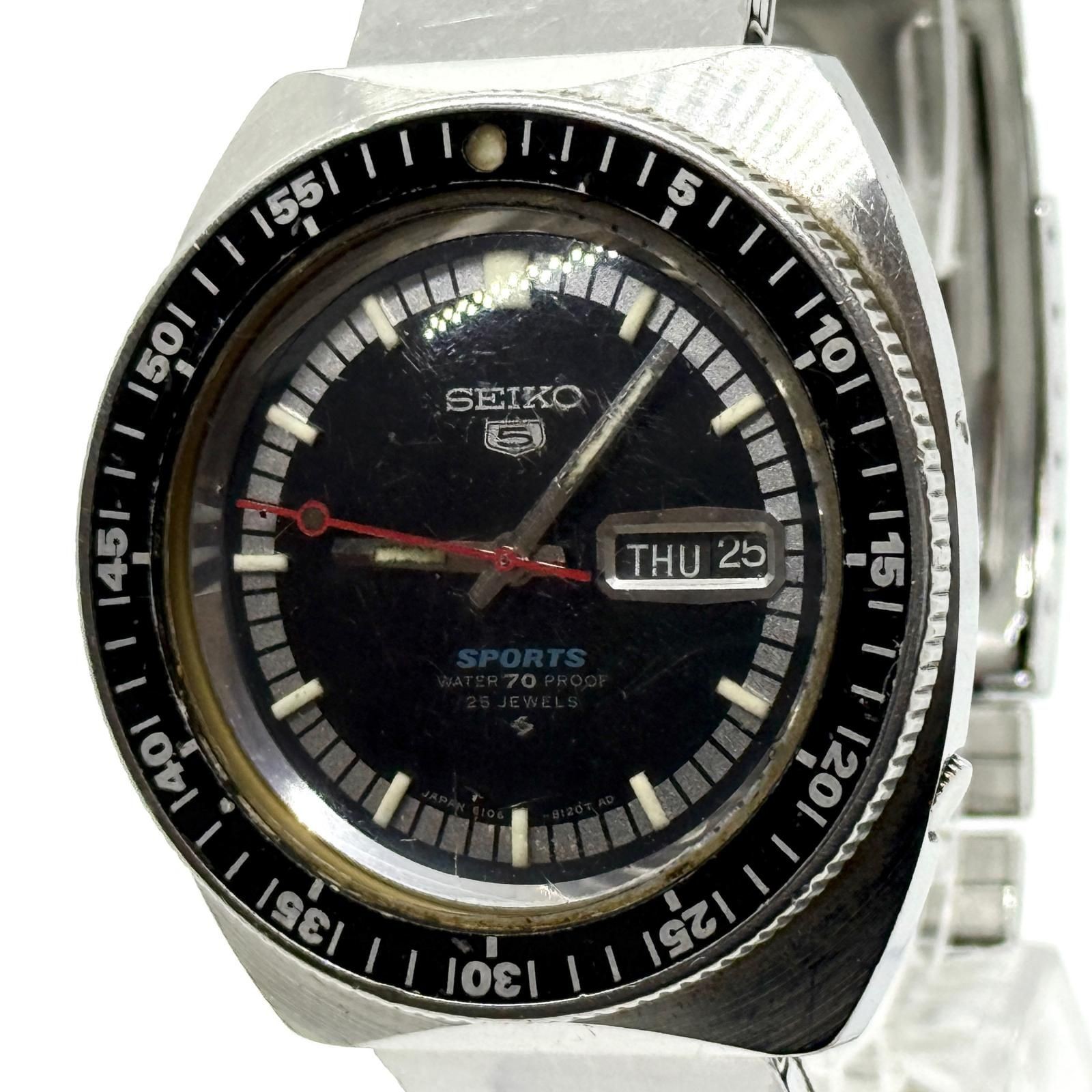 Seiko 5 Sports 6106-8120 Black Automatic Men’s Watch Japan Vintage 076139