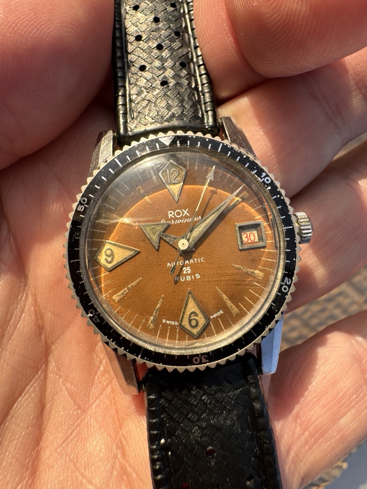 Skin Diver Rox Starwinner Automatic Rare Unique Chocolate Dial Vintage Watch