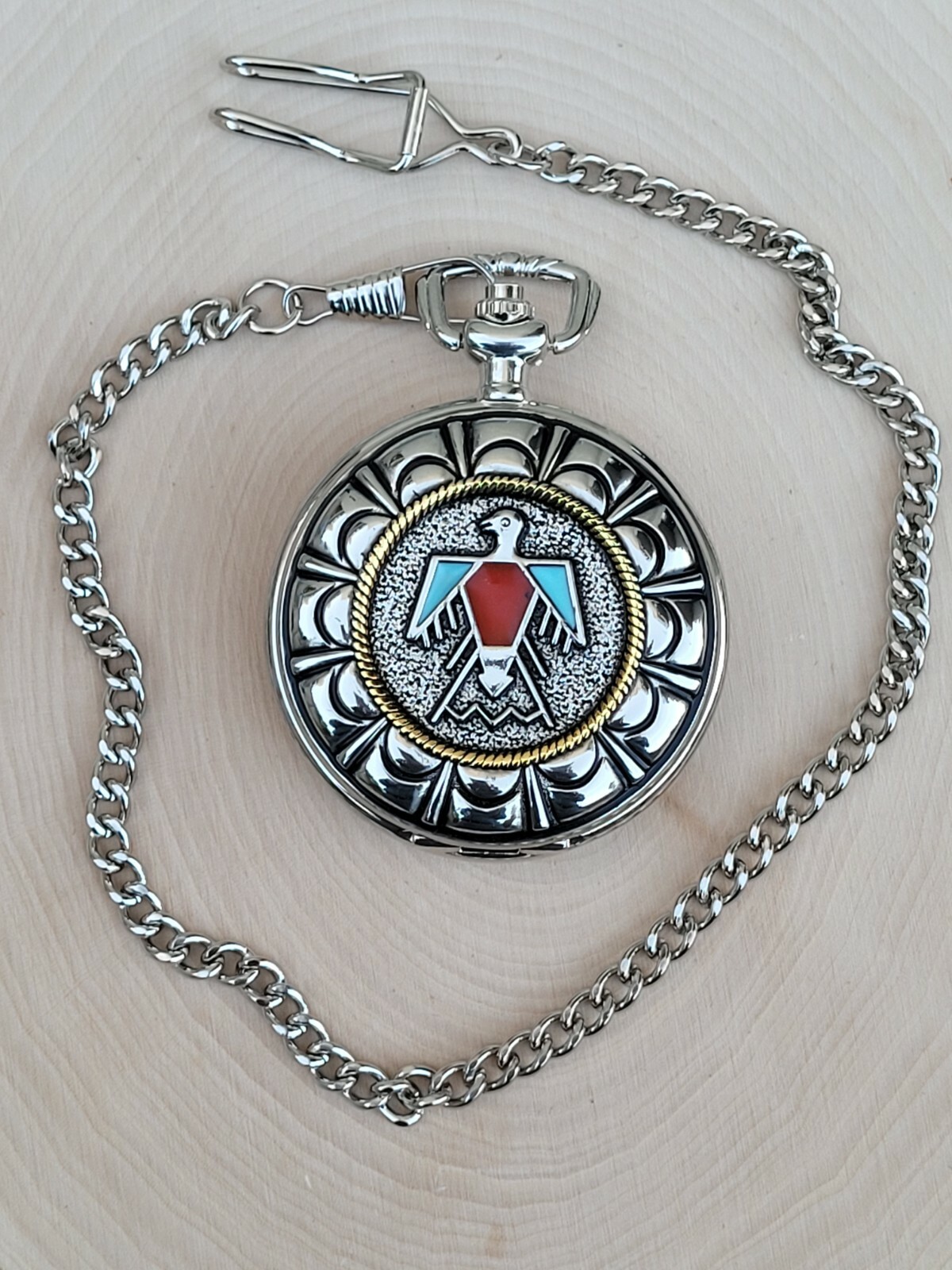 Thunderbird Pocket Watch With Chain – Native American Pocket Watch
