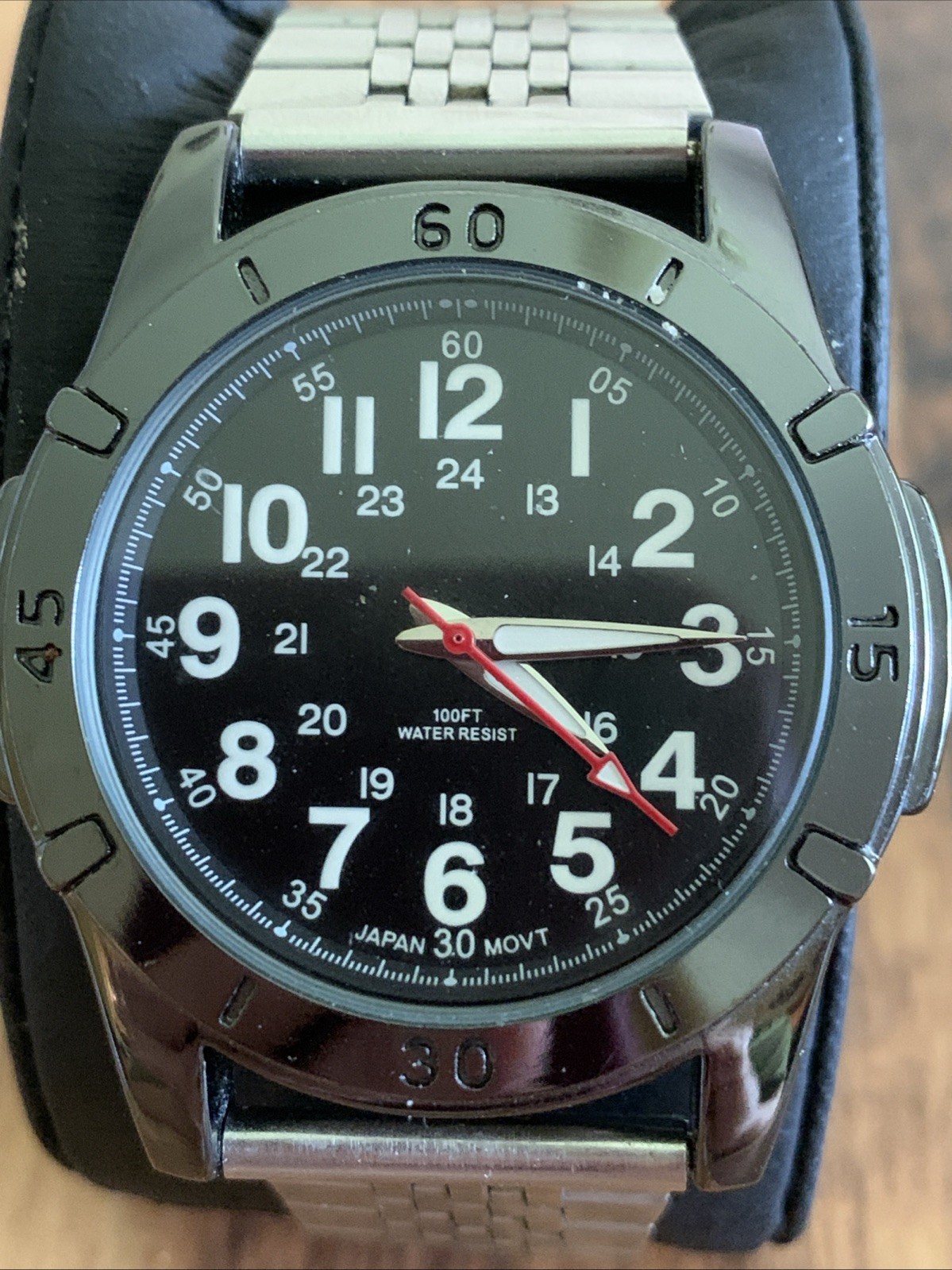 George Watch Men Silver Tone Black Easy To Read Dial New Battery