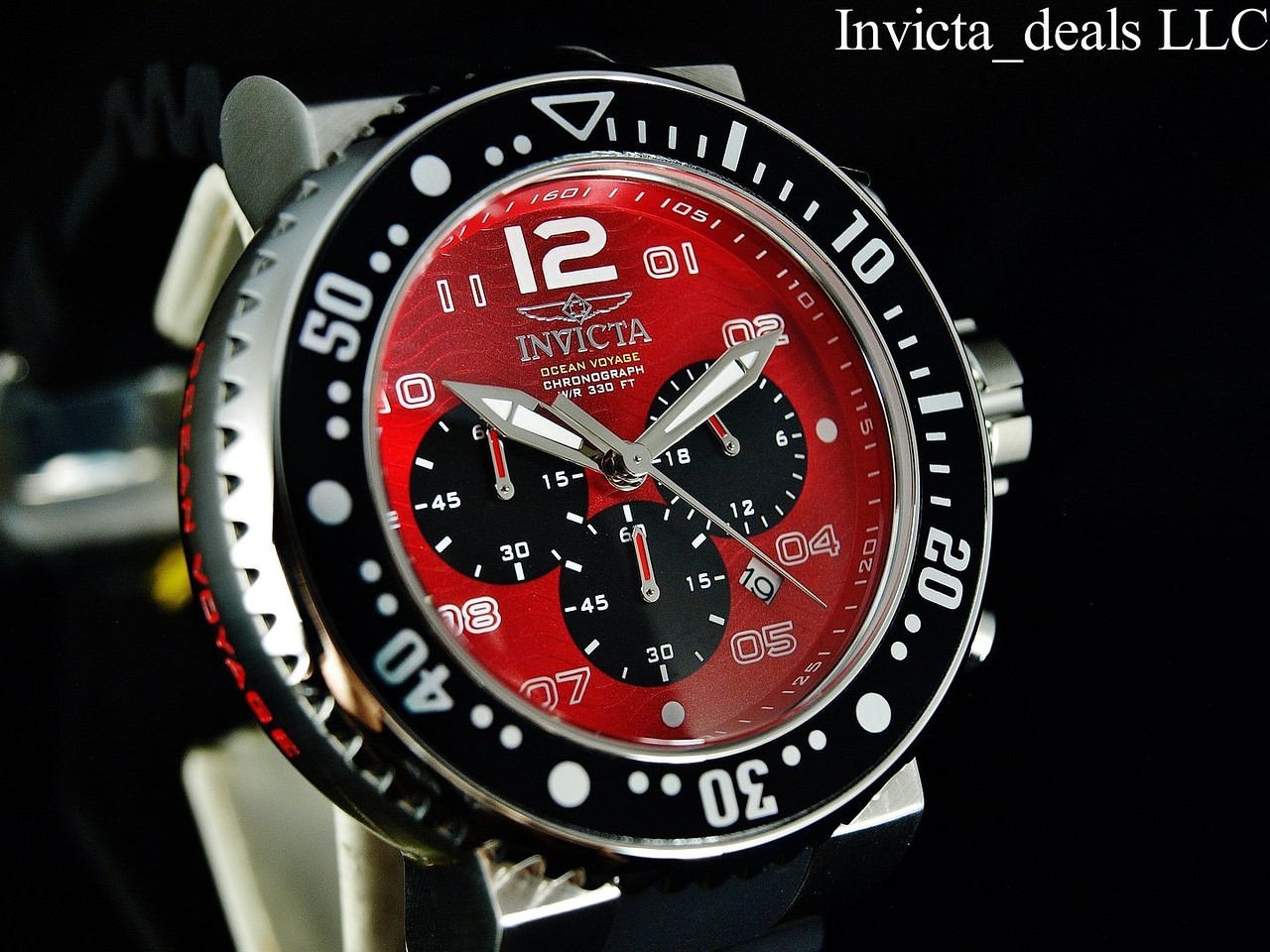NEW Invicta Men’s 52mm Pro Diver OCEAN VOYAGE Chronograph RED DIAL 300m SS Watch