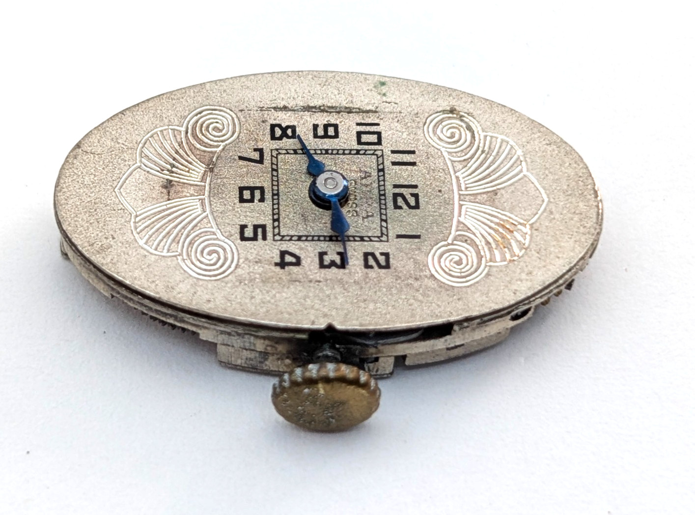 Antique ABRA 15j Art Deco Textured Dial Swiss Watch Movement 15mm PARTS REPAIR