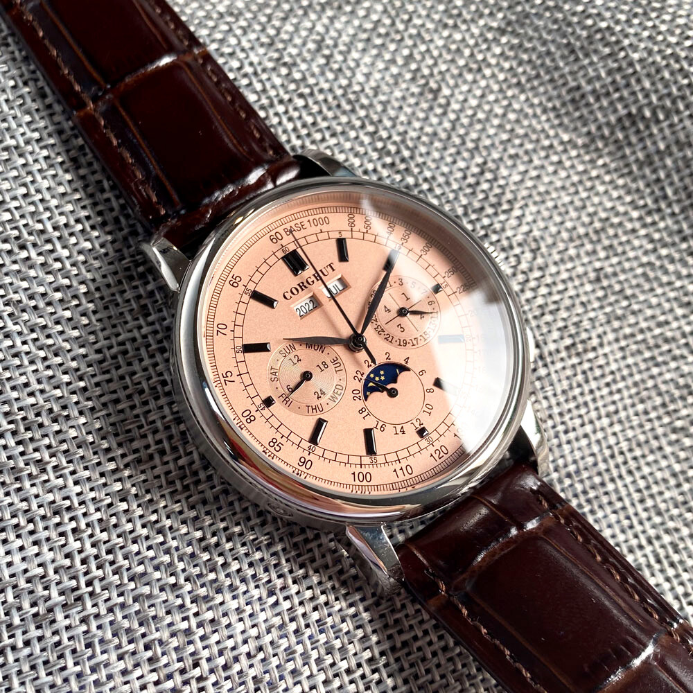 42mm corgeut pink dial multifunction Sea-gull 1655 automatic mens watch