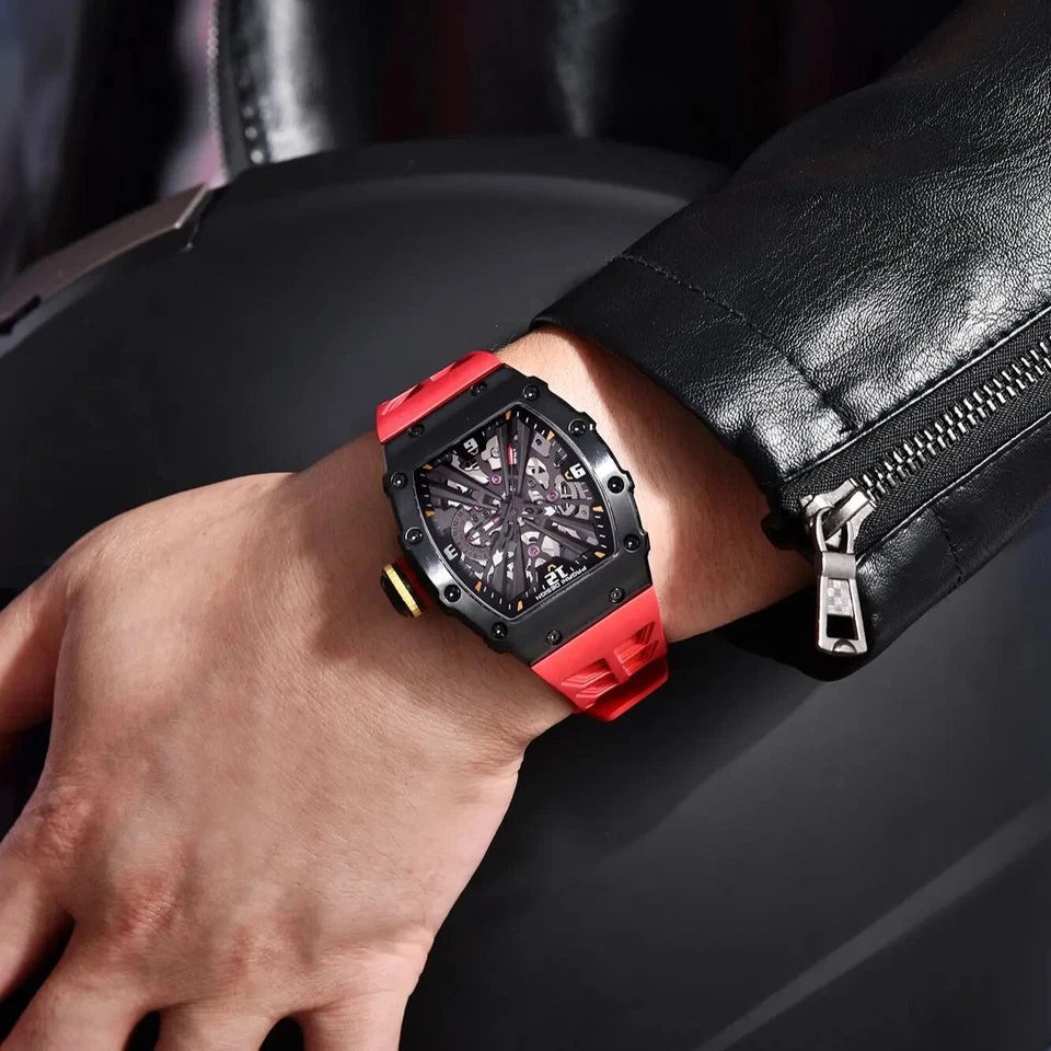 Pagani Design PD-1738 Red Skeleton Silicone Automatic Men’s Watch