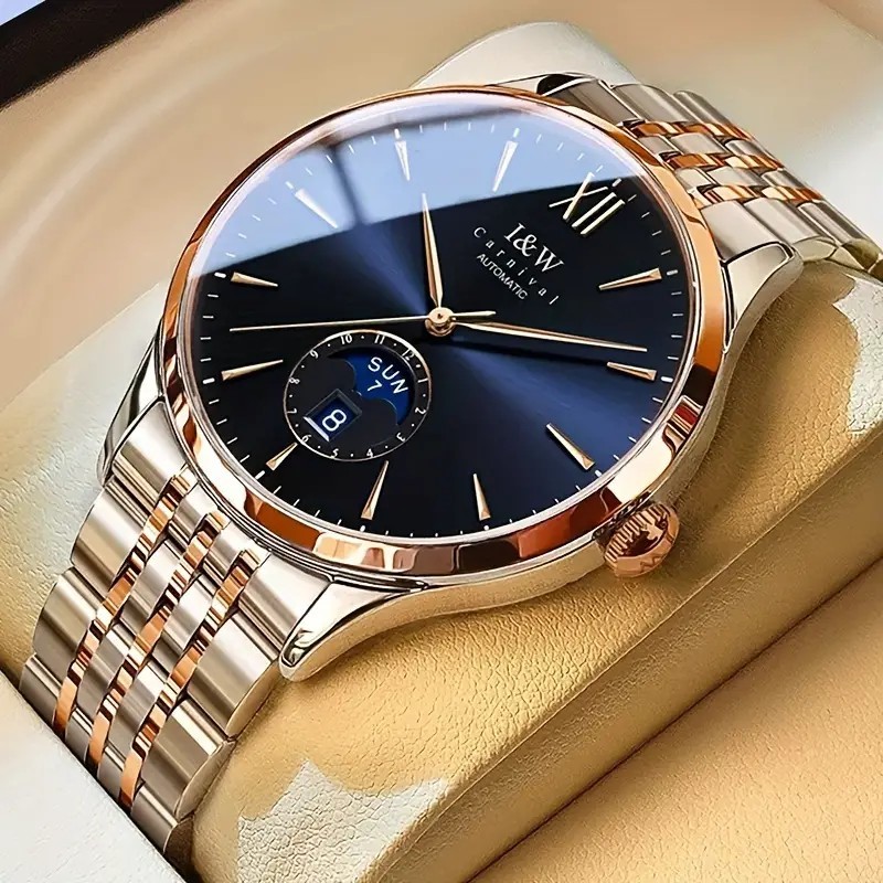 Men’s Carnival Classic Moon Phase Watch (527G) Blue Dial with Rose Gold Bezel