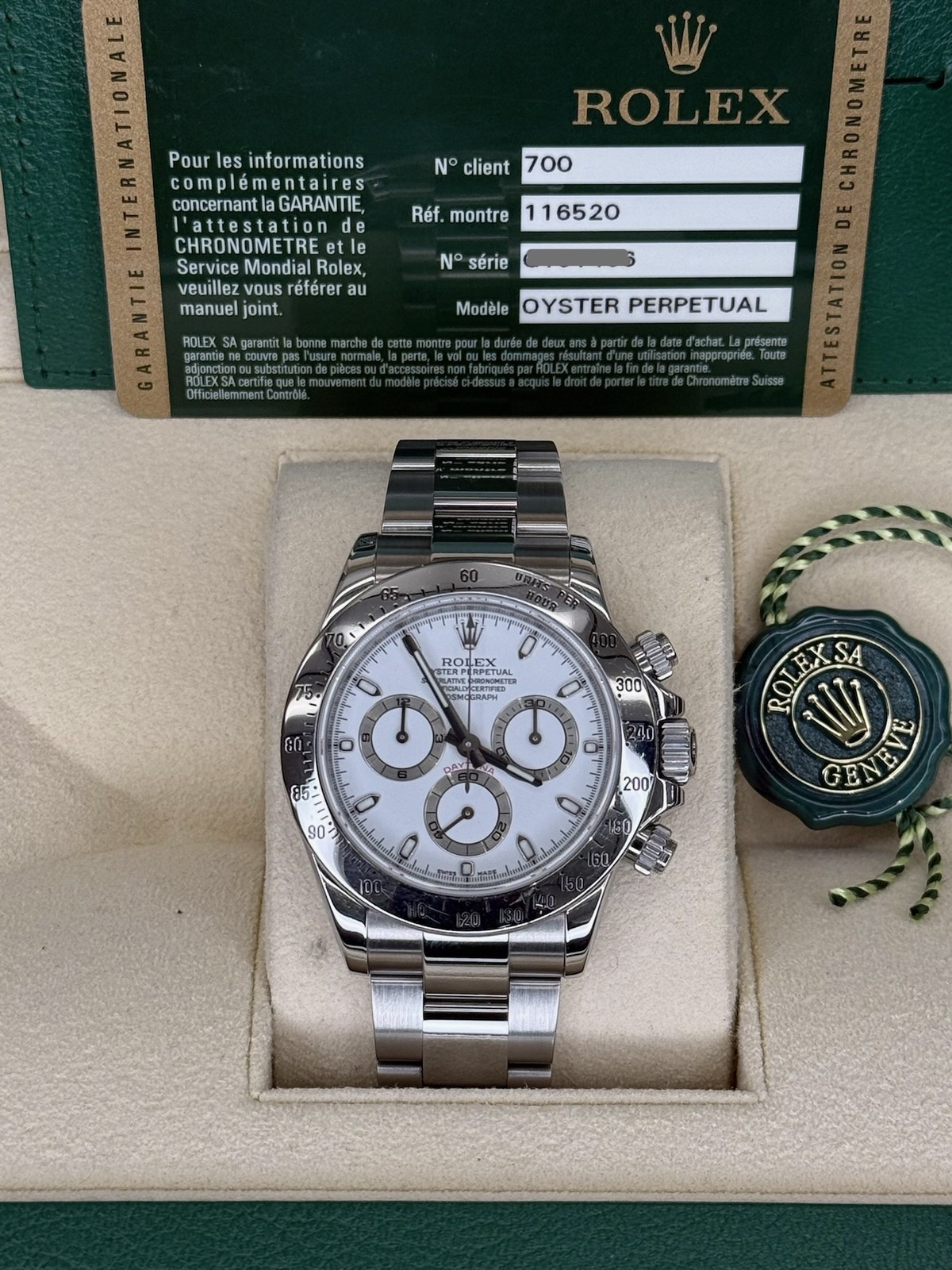 2011 Rolex Daytona White Dial on Oyster 116520 Complete