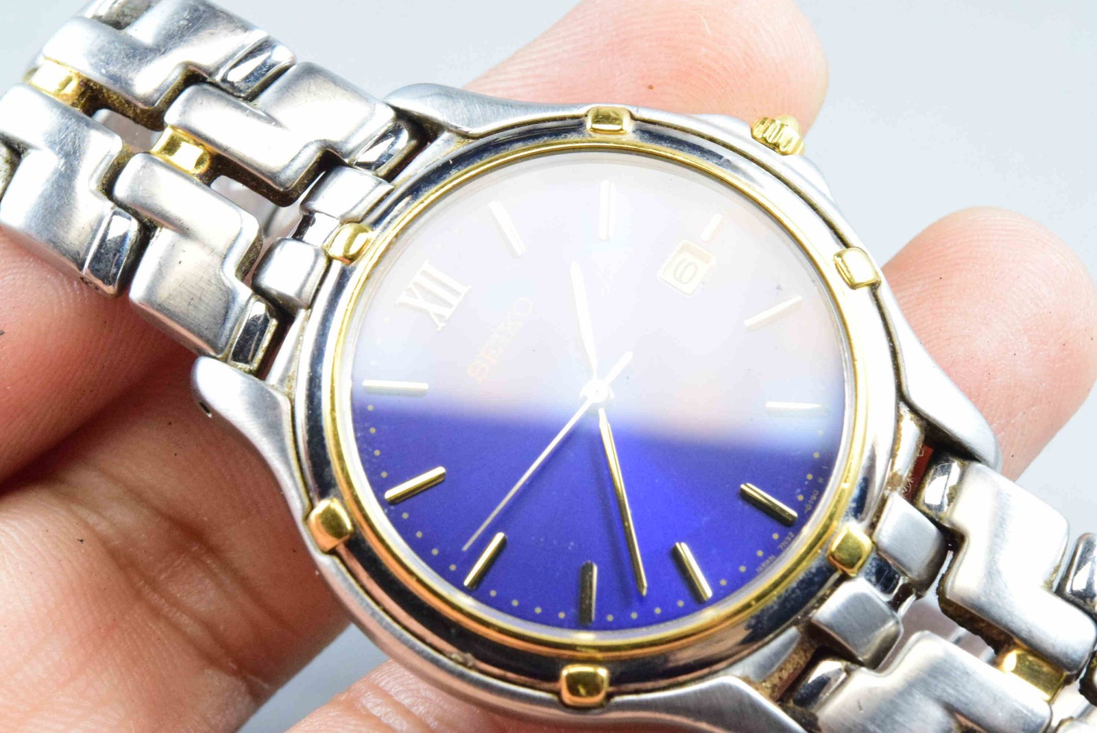 Vintage watch Seiko 7N32-0100 Blue Men Quartz Round 38mm