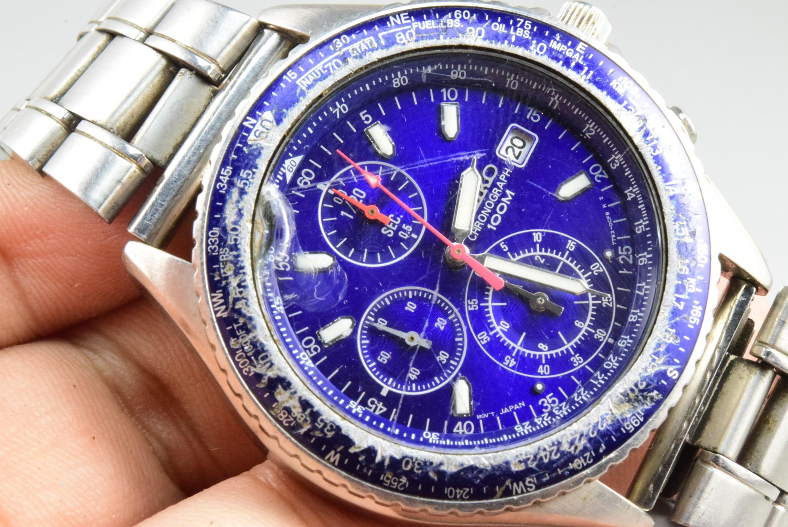 Vintage watch Seiko Chronograph 7T21-0CF0 Blue Men Quartz Round 39mm