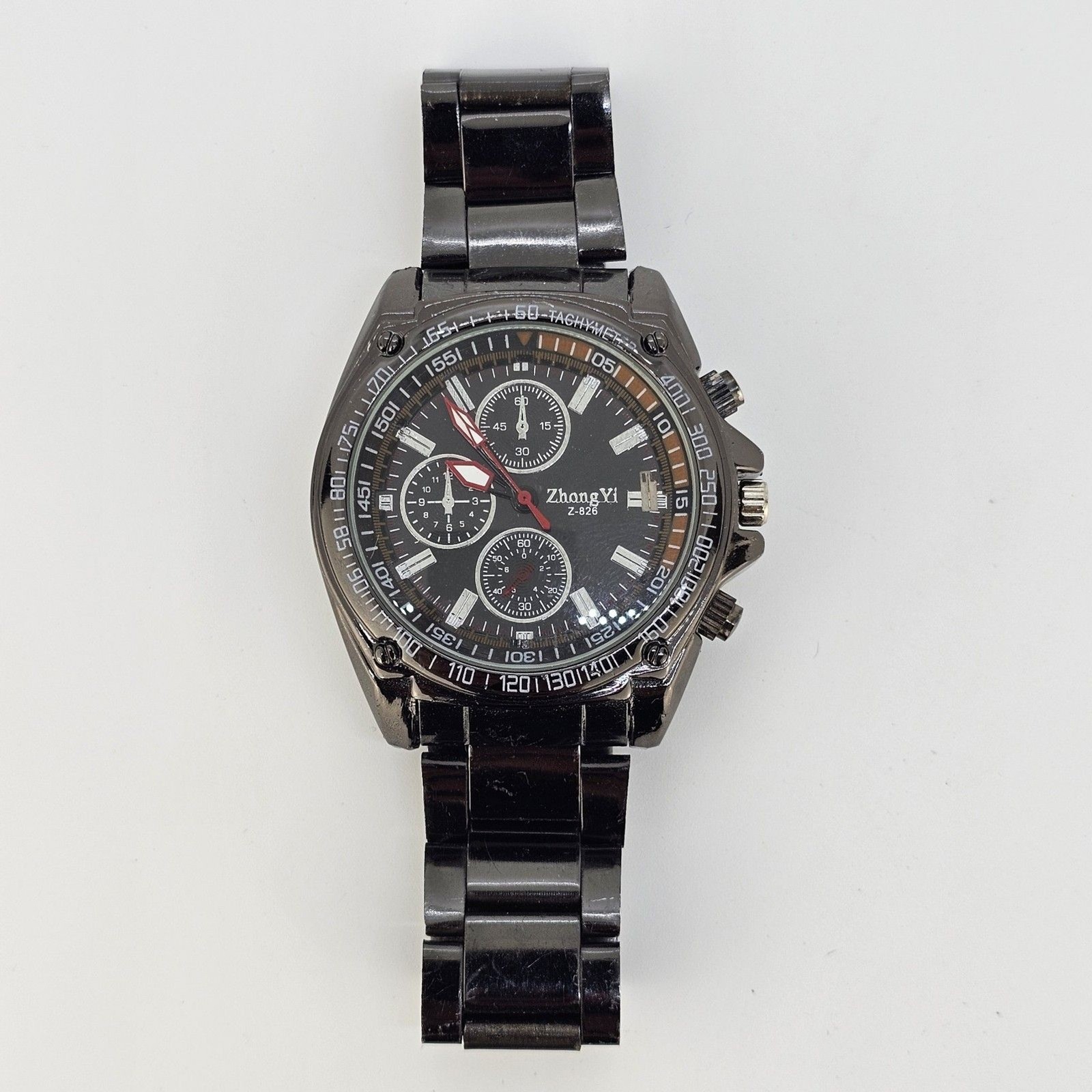 Men’s Watch Black Dial 44MM Black Case Black Bracelet Band 8″ Wrist Working