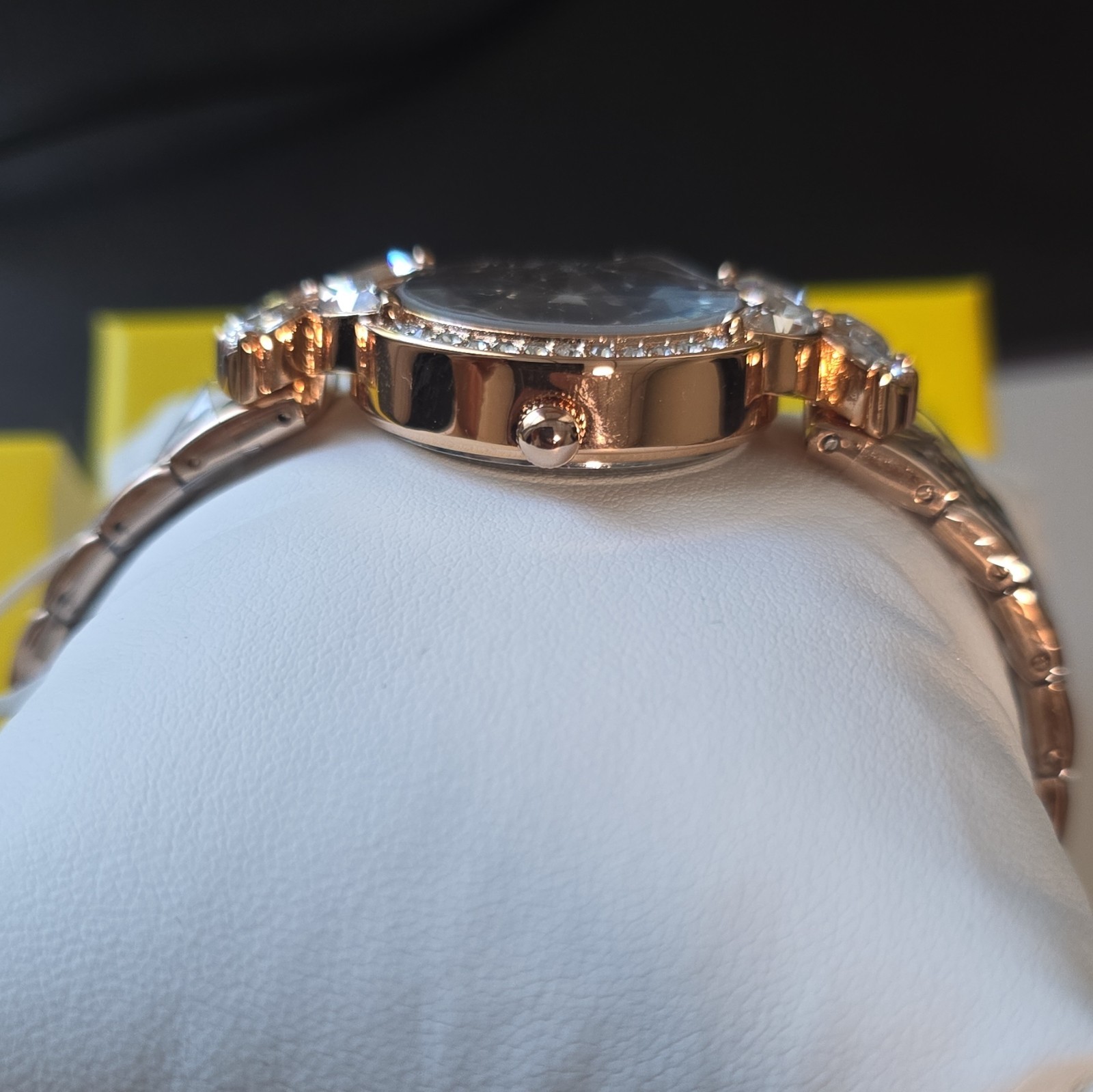 Invicta Women’s Quartz Analog Black Dial Rose Gold Bracelet Gem-Set Bezel w/ Box