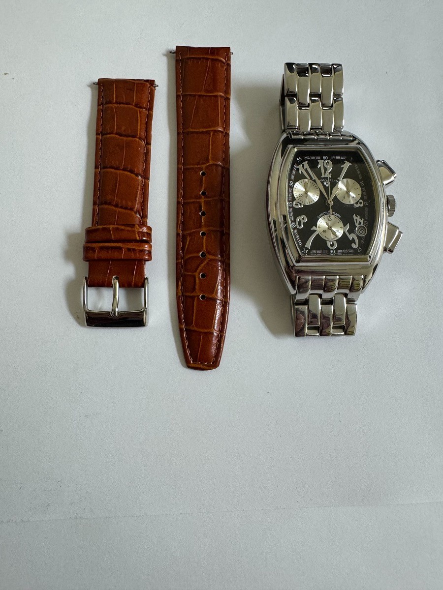 Men’s Swiss legend stainless steel tonneau shape chronograph watch RARE