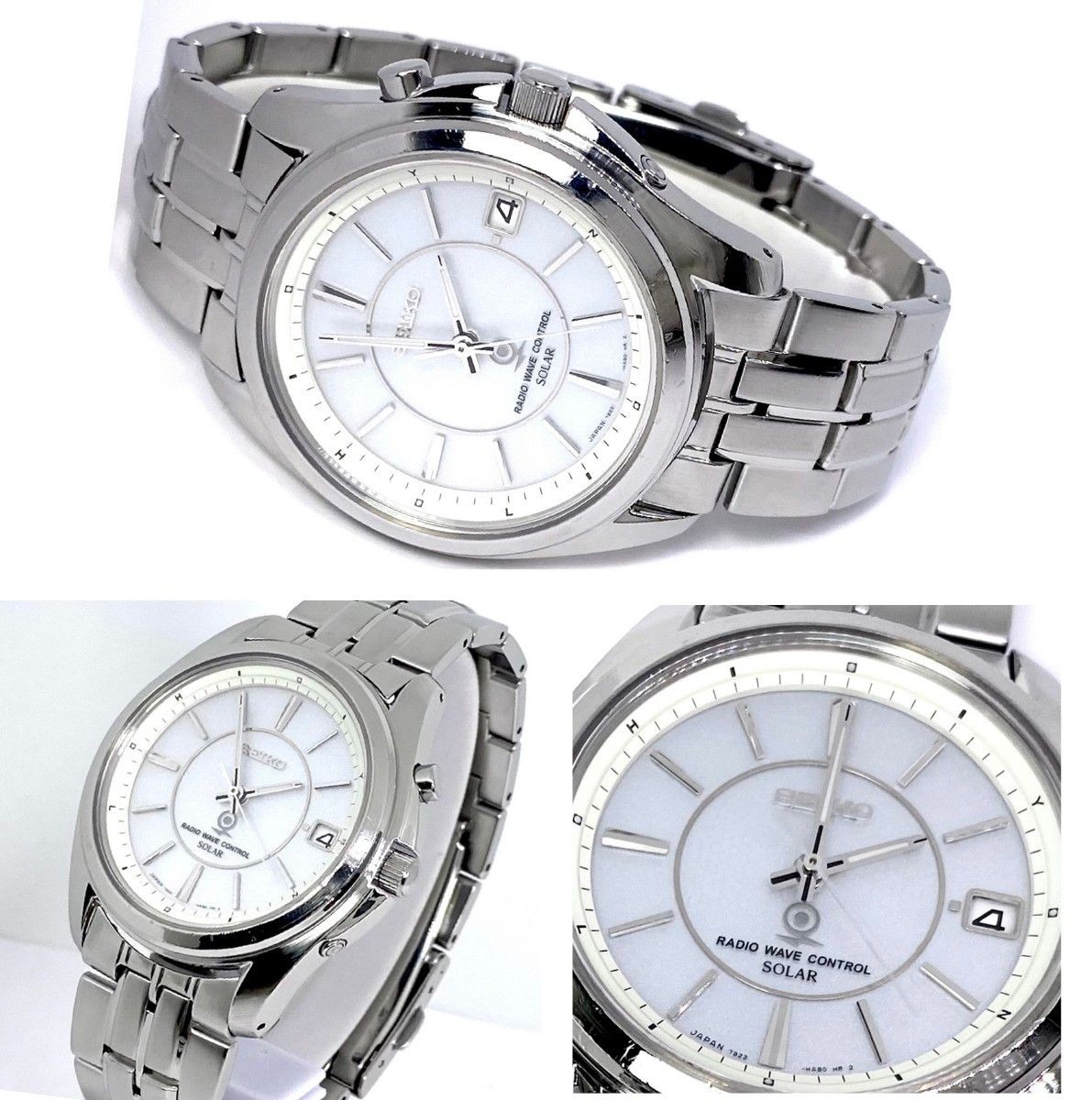 Seiko 7B22 Radio Solar Mens Watch Silver Dial Date Sapphire 10ATM Japan