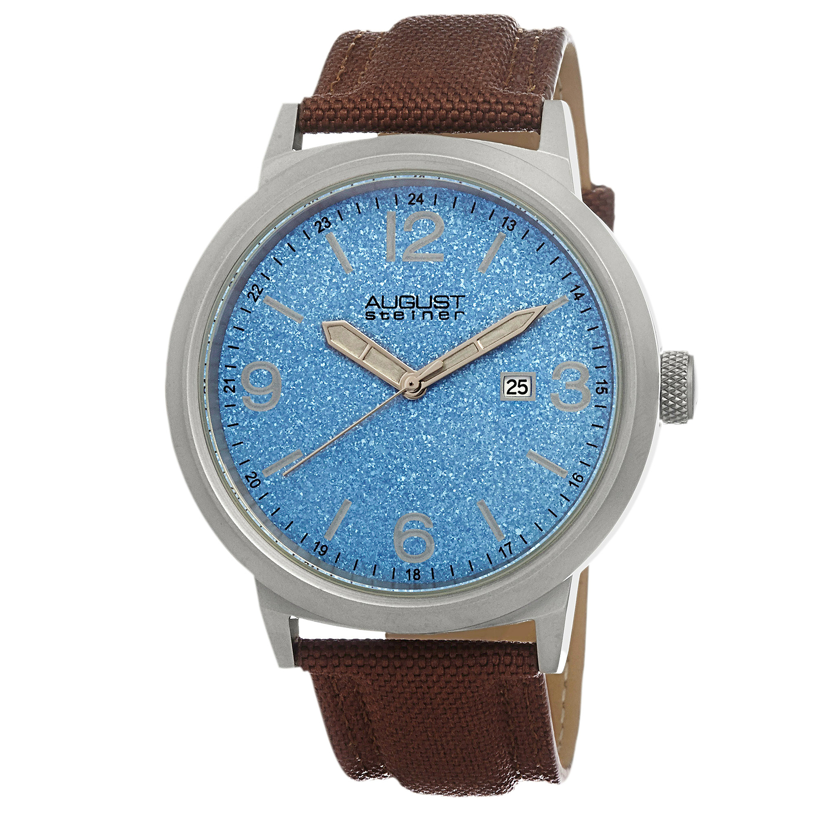 New Men’s August Steiner AS8088BU Quartz Blue Sparkling Dial Canvas Strap Watch