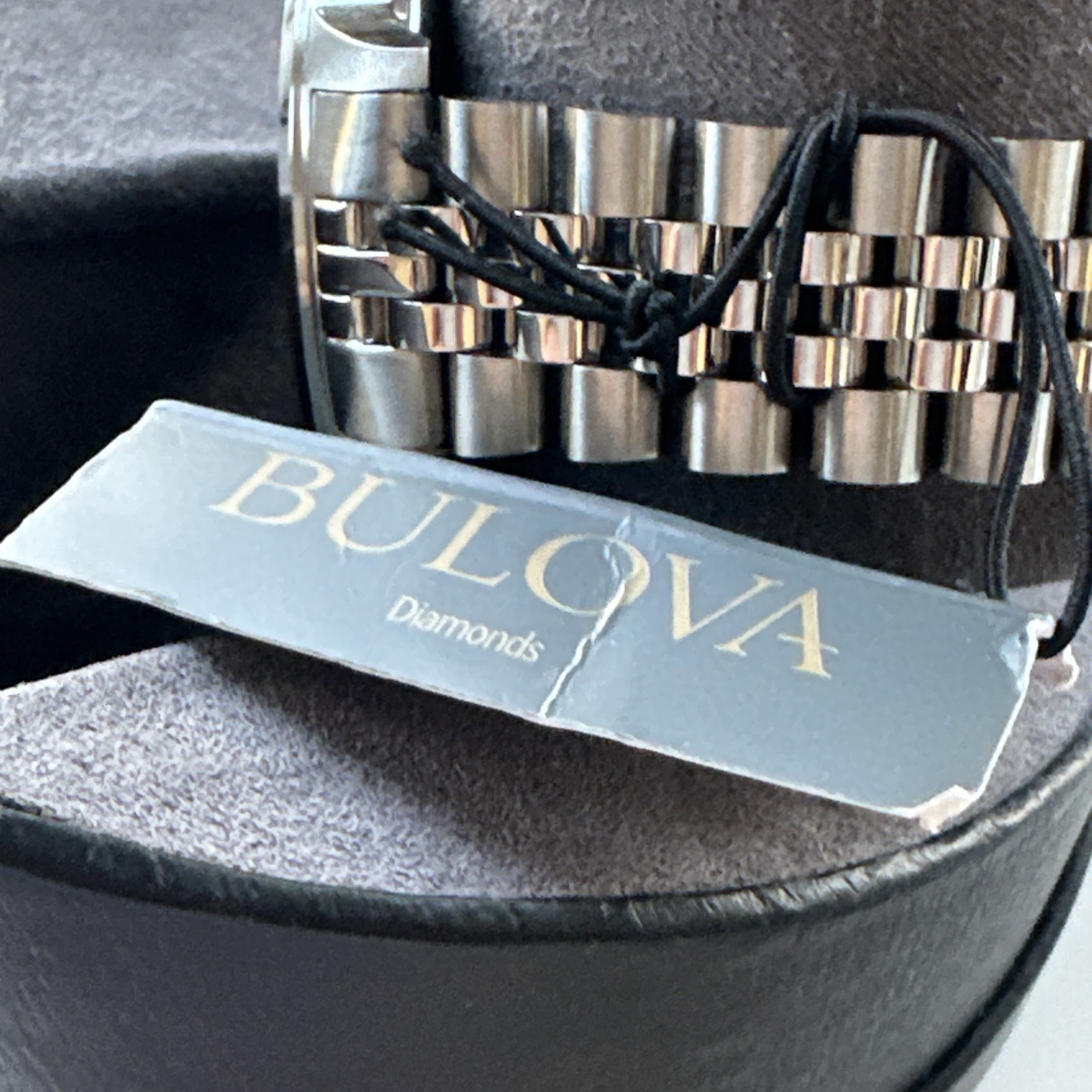 Bulova Men’s Quartz Silver Diamond Accent Marker Black Dial Watch 96D151