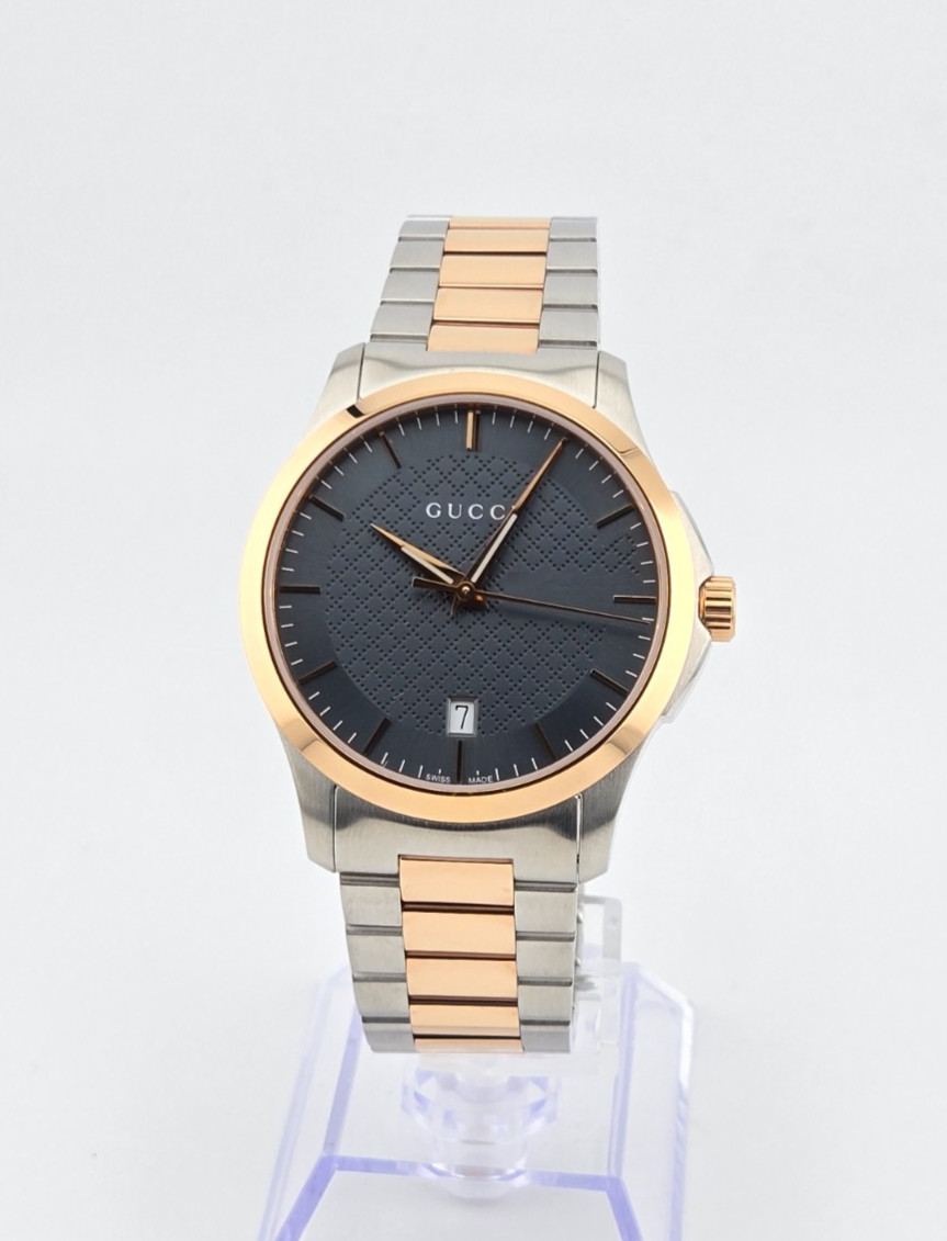 Gucci G-Timeless YA126446 Two-Tone Bracelet Grey Dial Men’s Watch NEW ⌚