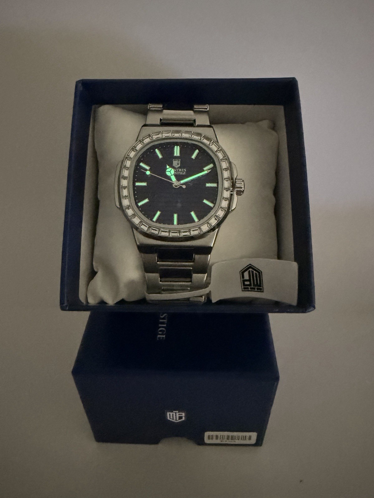 Montres Prestige MPW-0326 Blue Dial Crystal Bezel Steel Watch New