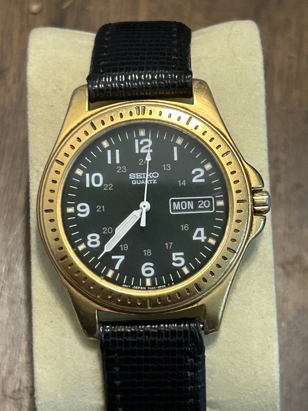 Vintage 1995 Seiko Military 7N43-6B09 Men’s Black 24 hr Dial Japan New Battery