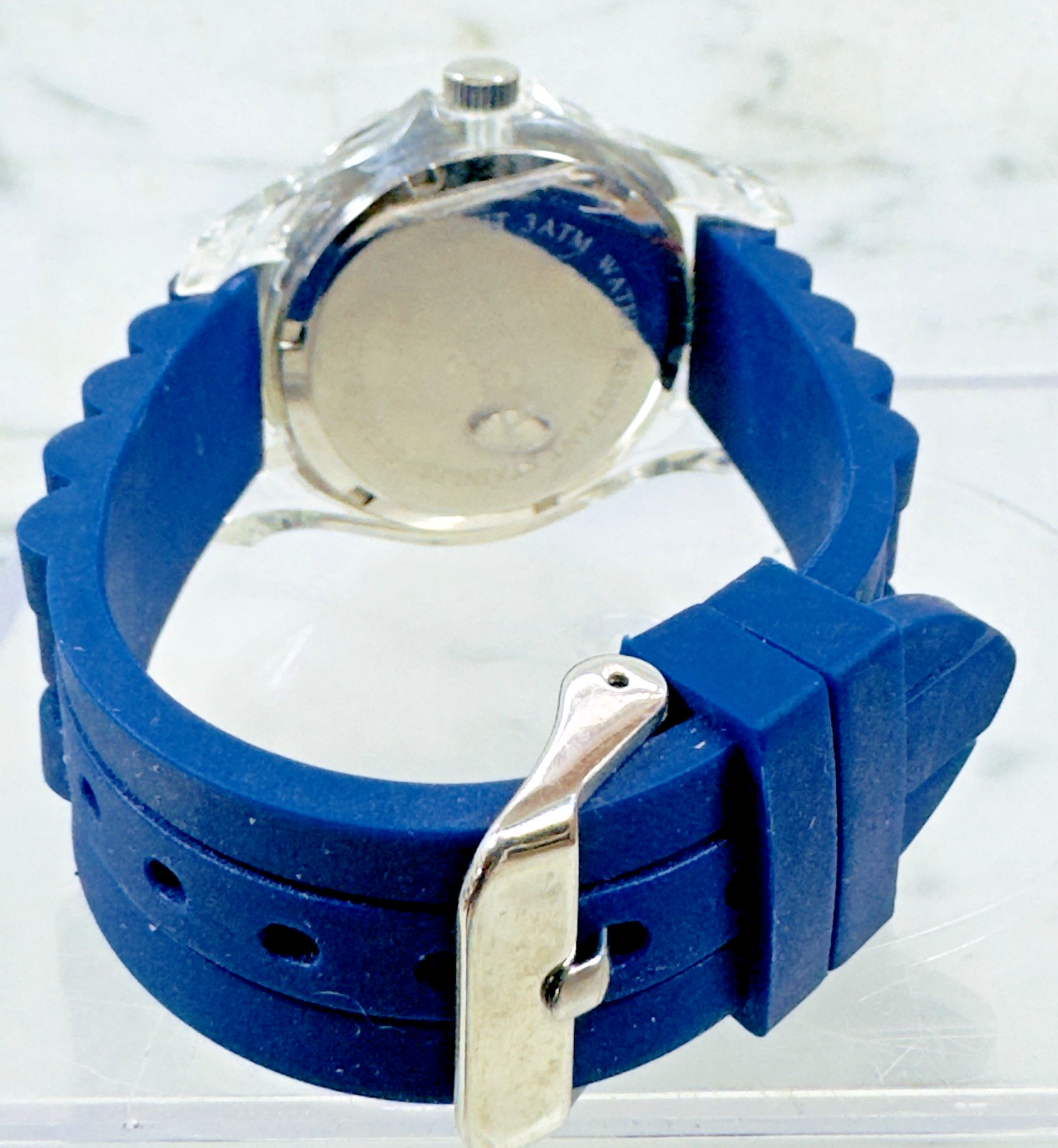 Vintage Bora Quartz Watch Bling Bezel Blue Silicone Strap 40mm New Battery