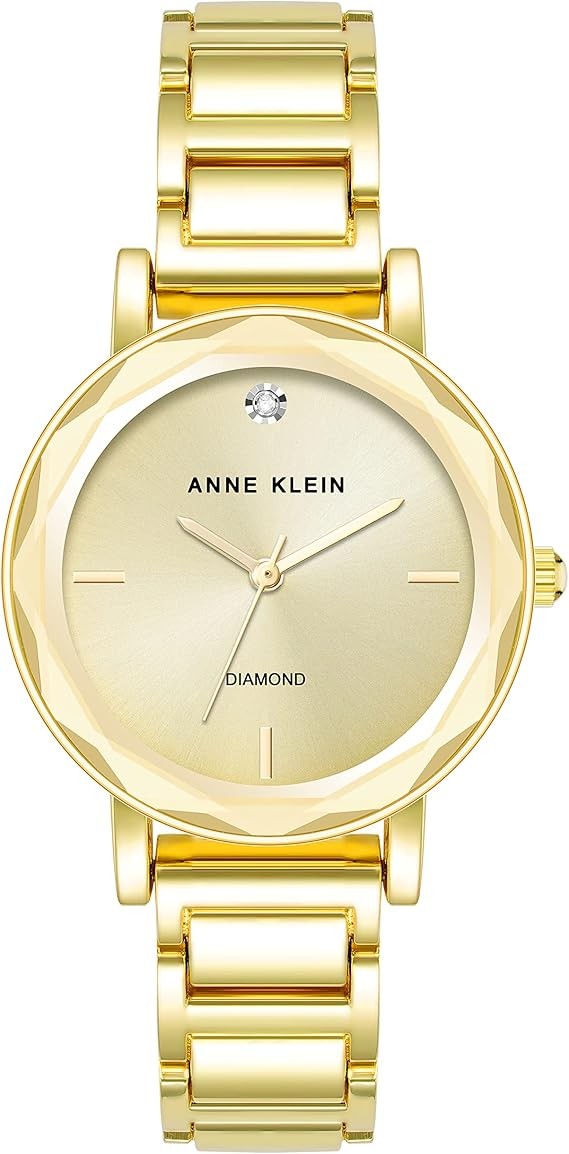 Anne Klein Gold Faceted Crystal Champagne Sunray Women’s Watch AK/3966CHGB
