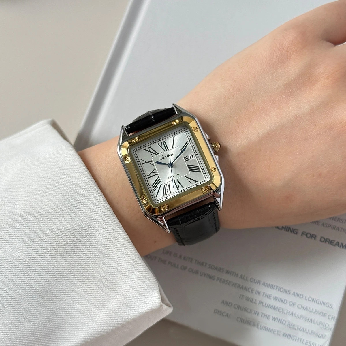 Women’s Square Watch Roman Dial Leather Strap Waterproof Dress Watch