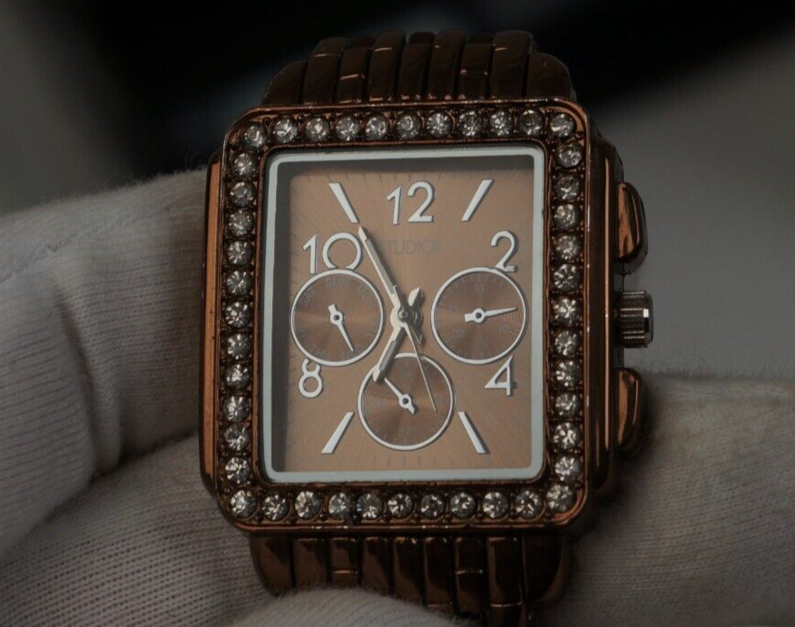 studio time watch square crystal rose gold womens 32.6mm