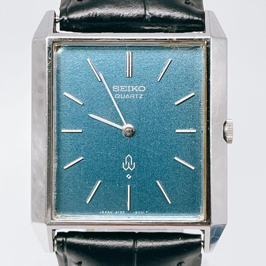 New Battery Working Seiko Chariot Vintage Watch 4130 5001 SEIKO Square Blue Dial