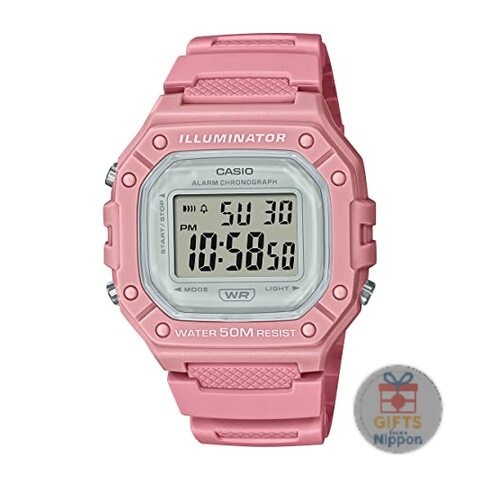 Casio W-218HC-4AV Digital Watch Rose Pink Resin Case PU Band 44mm Quartz New