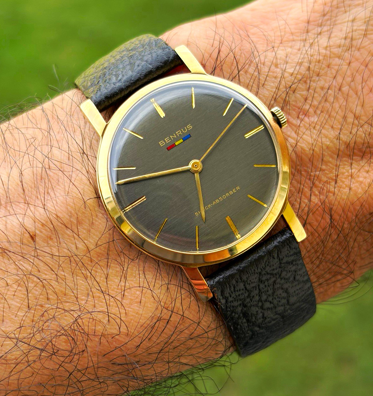 Benrus Shock-Absorber Shock-Resistant Gold Plated Gray Dial Watch