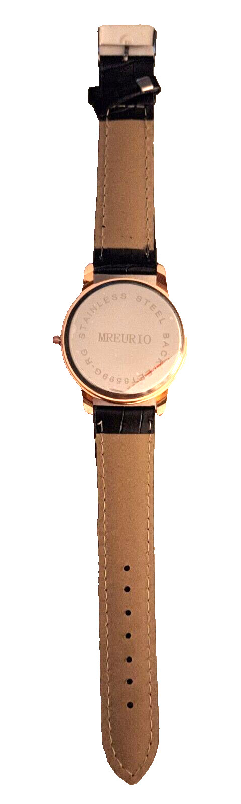 Mreurio White Dial Round Gold Tone Case Brown Leather Band Watch New Battery