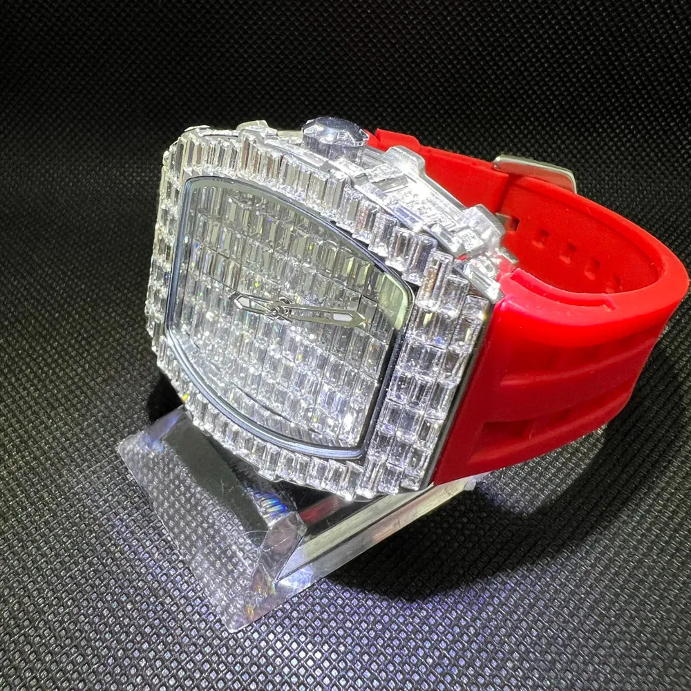 Fashion Tonneau Diamond Bling Men’s Watch Waterproof Rubber Band Gift