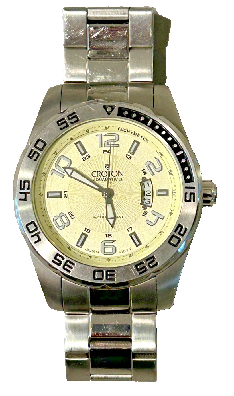 Croton Aquamatic II CA301201 Yellow Dial Mens Watch Japan Mov’t Stainless Steel