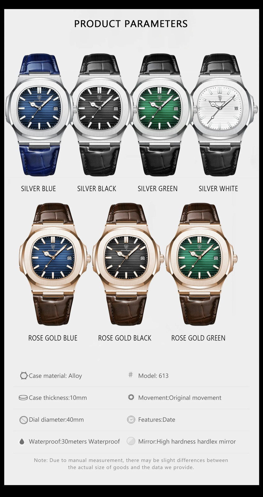 Luxury Square Man Watch Date Waterproof Luminous Men Wristwatch High Quality