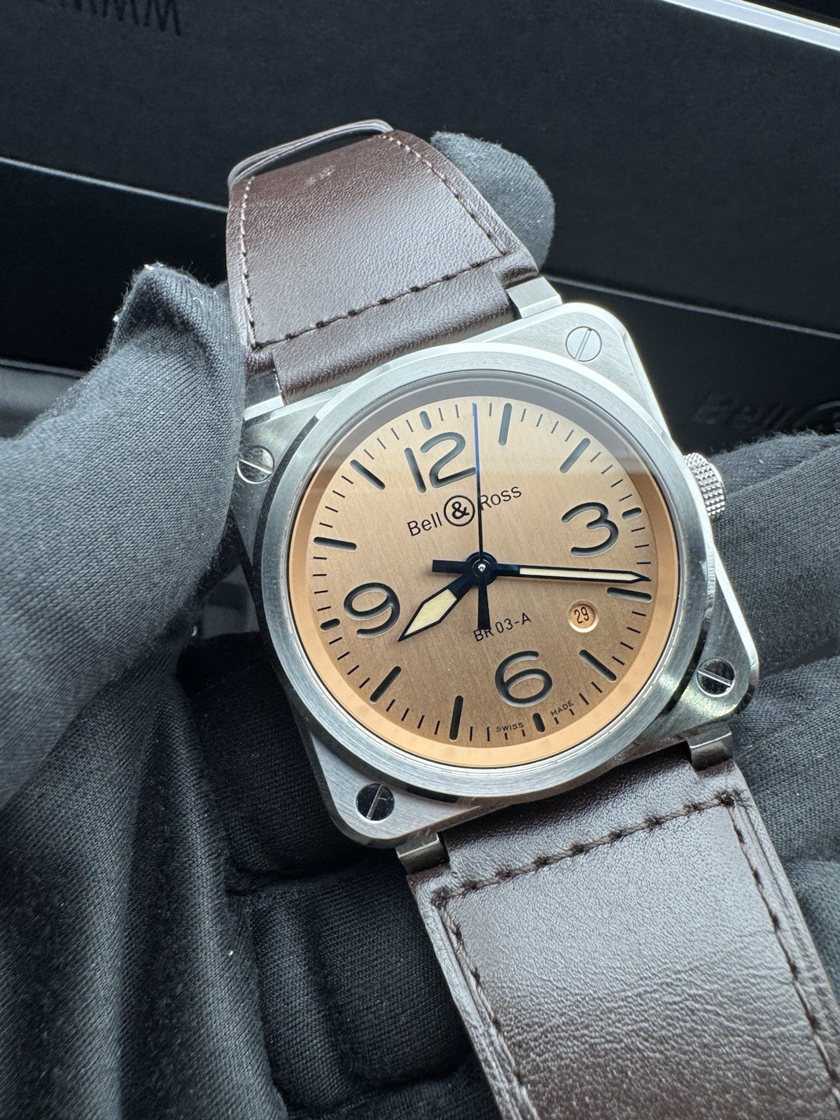 Bell and Ross BR 03 Auto Copper Dial Brown Strap Men’s BRO3A-GB-ST/SCA Full Set