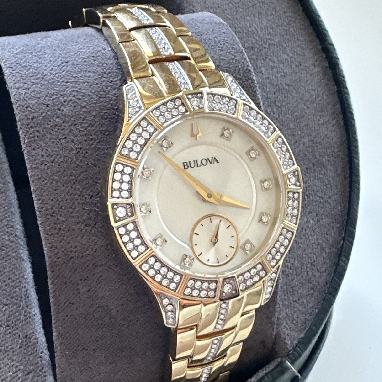 Bulova Womens Quartz Crystal Accent Gold-Tone 30.5mm Watch 98L283 *NO STEM/CROWN