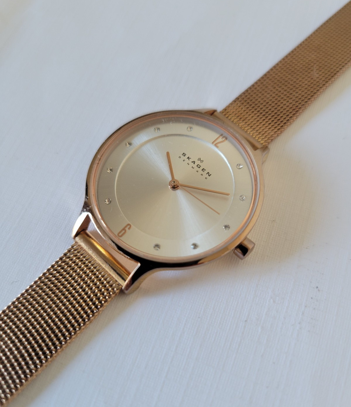 Skagen Anita Women’s Watch Stainless Steel Bracelet Rose Gold Crystal Accents